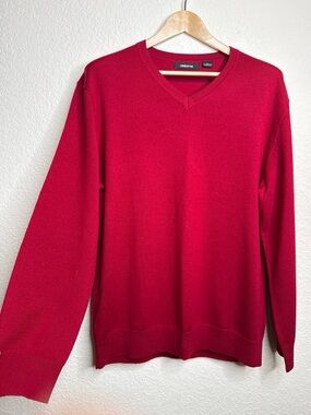 Claiborne Extra Fine Merino Wool V-Neck Sweater Men's Size L Dark Red